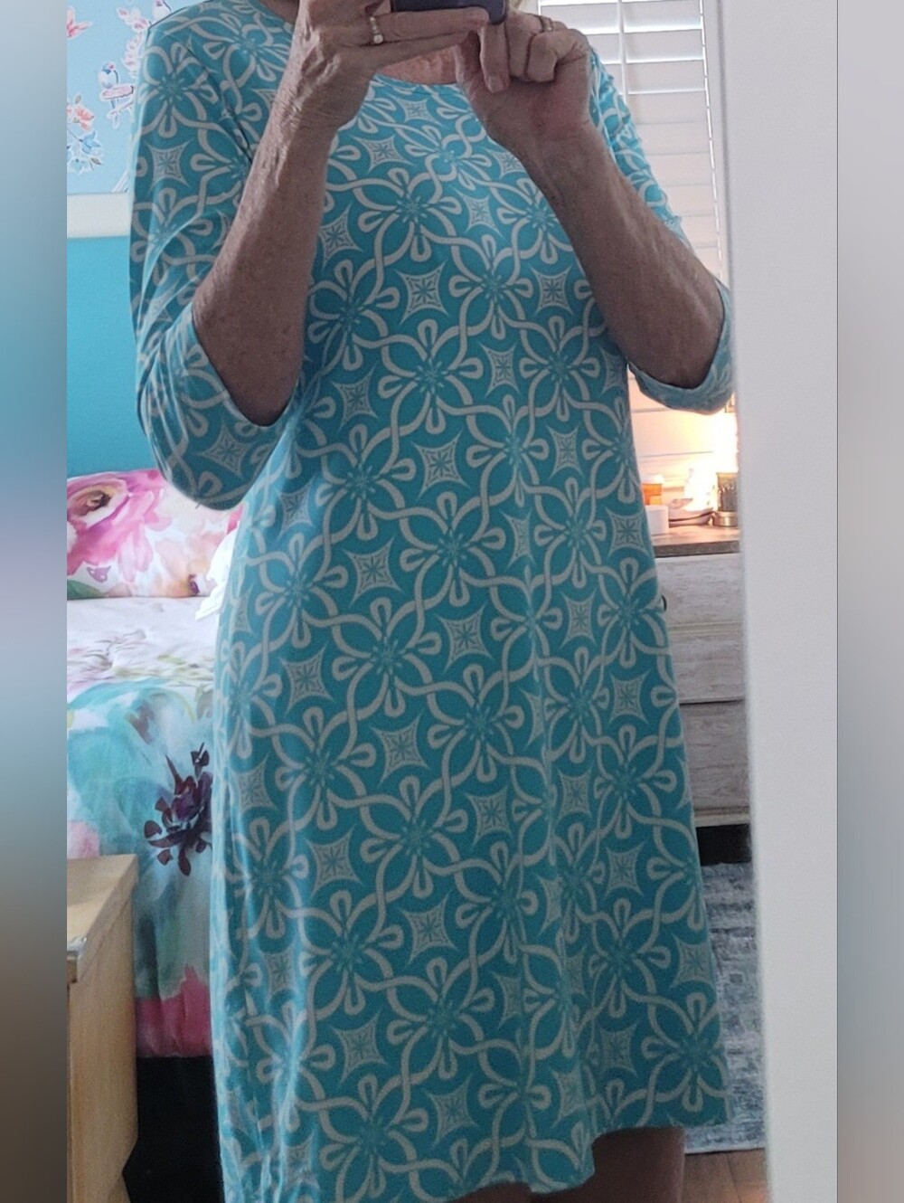 Aqua Floral-Pattern Scoop Neck Midi Dress - Picture 4 of 8